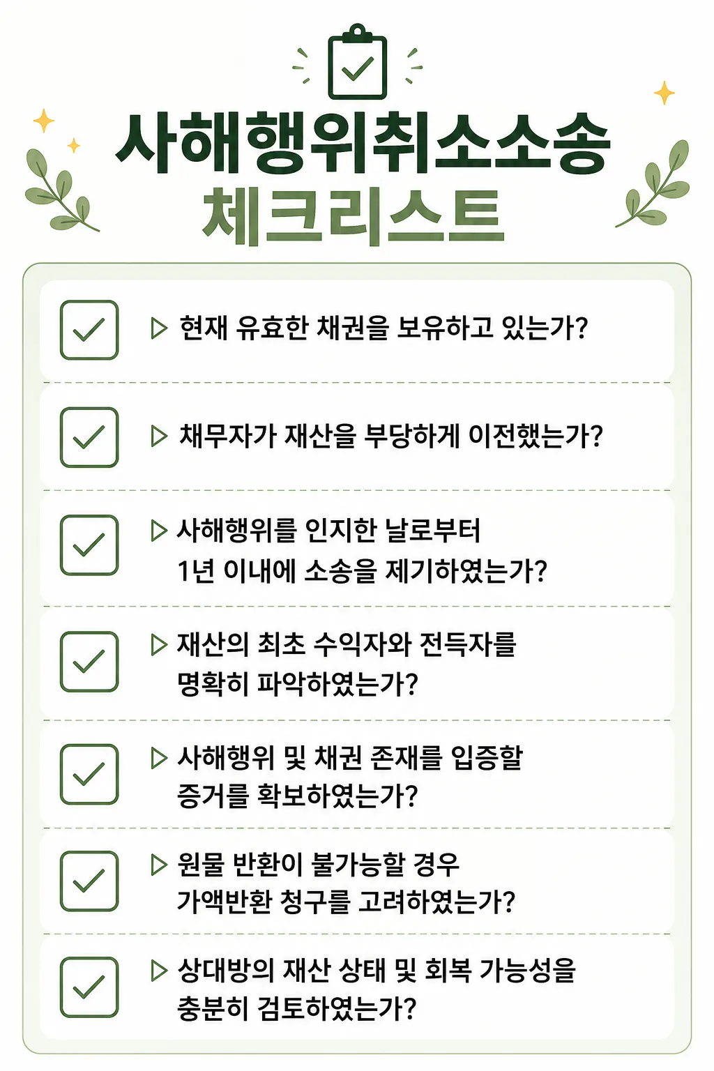 사해행위취소소송 제기를 위한 체크리스트 확인
